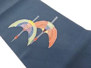 縮緬地鶴模様開き名古屋帯（額縁仕立て）